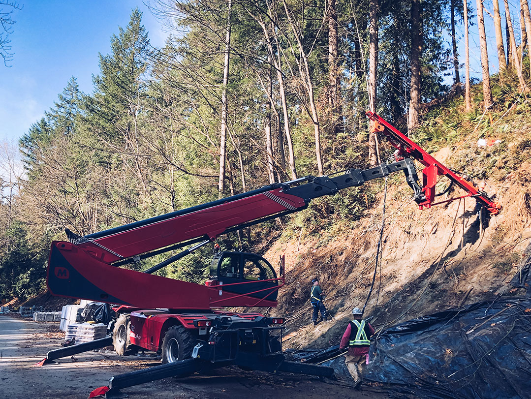 Onsite rural drilling into mountain side